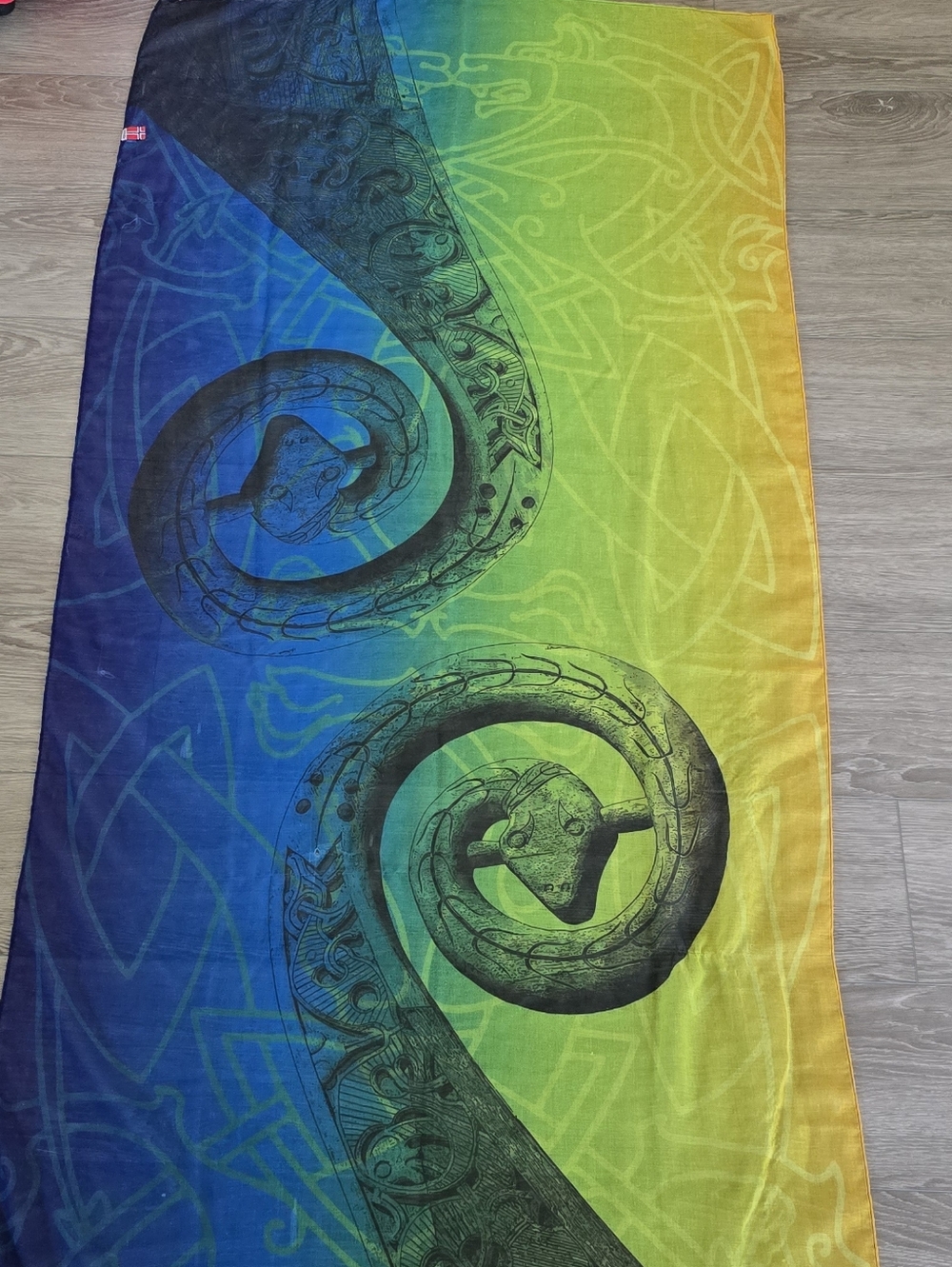 Norway Viking Serpent Scarf Wrap Shawl Rainbow Ombre Blue Green Yellow 70"